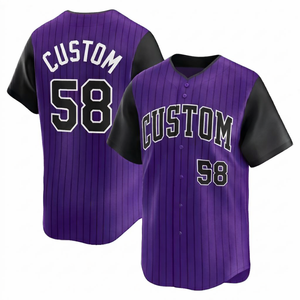 Camiseta de Béisbol con Diseño Personalizado a Rayas en Morado, Tejido de Poliéster Transpirable, Cierre de Botones, Ropa Deportiva para Hombre, OEM - Product Image 1