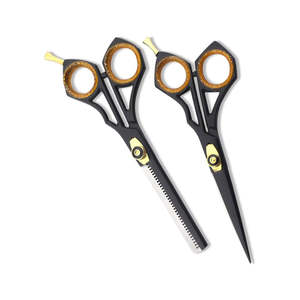 Ensemble de coupe de cheveux professionnel pour salon de coiffure en 2 pièces, ciseaux à effiler et ciseaux droits en acier inoxydable japonais J2, pour la coiffure - Product Image 3