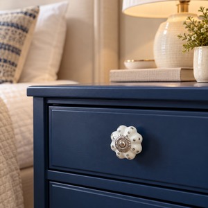 SHUBHAM Luxury Ivory White Ceramic Flower Cabinet <b>Knob</b> with Silver Metal Center & Decorative <b>Crystal</b> Dots for <b>Drawer</b> - Product Image 2