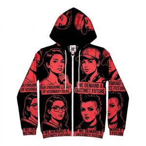 Sudadera con Capucha Unisex, Corte Holgado, Diseño ODM con Estampado Rojo y Negro en la Parte Delantera, con Diseño de Caras de Mujeres con Ideas Visionarias y un Futuro Distintivo, Ropa Casual de Invierno - Product Image 1