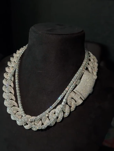 สร้อยคอเทนนิสแบบ Cuban Link ประดับเพชรโมอิสซาไนต์สีเงิน ดีไซน์ Hip Hop Iced Out แบบซ้อนชั้น สำหรับผู้ชายและผู้หญิง เหมาะสำหรับงานหมั้นและงานปาร์ตี้ - Product Image 4