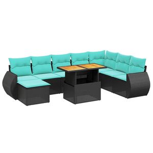 Ensemble de canapés de patio en polyrotin noir, 9 pièces, avec coussins, meubles d'extérieur élégants - Product Image 2