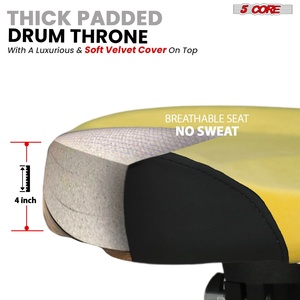 5 Core <b>Drum</b> Throne w Backrest 4" Padded Stool Airlift 25" Adjustable Drummer Stool 441Lb Capacity - Product Image 2