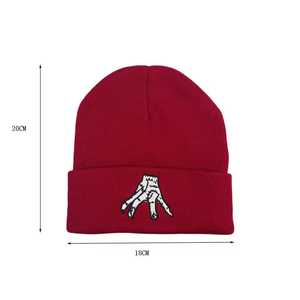 Design Your Own Embroidered Skeleton Hand Beanie Hat Unisex <b>Winter</b> <b>Cap</b> 100% Acrylic Street Style Casual Adult Size 56-58CM - Product Image 1