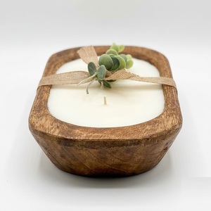 Bougie artisanale en pot en bois, cire de soja écologique, multi-mèches, récipient rustique pour la décoration intérieure, fournitures avec logo personnalisé - Product Image 1