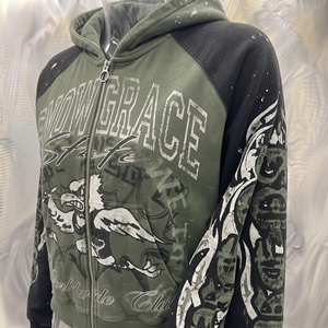 เสื้อฮู้ดซิปผู้ชาย Snowgrace สีเขียวดำ แขนเสื้อแบบแร็กแลน สไตล์สตรีทแวร์ ทรงโอเวอร์ไซส์ ลายพิมพ์ สำหรับใส่ในฤดูใบไม้ร่วง - Product Image 5