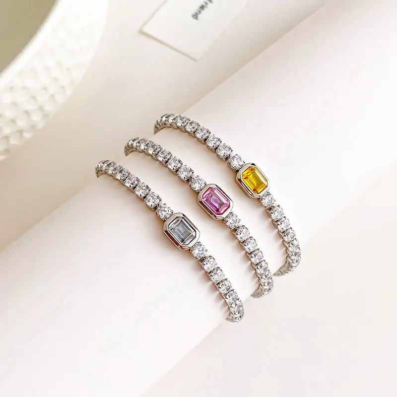 Pulseras de tenis de ópalo de lujo, cristal curativo de diamante de acero inoxidable, púrpura, claro, amarillo