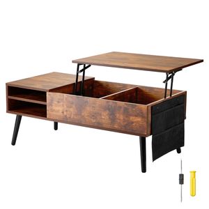 Tavolino da Caffè Moderno con Piano Sollevabile e Tasche Portaoggetti, 39,4 Pollici, Rettangolare in MDF, Tavolo Pop-up per Soggiorno, Marrone - Product Image 1