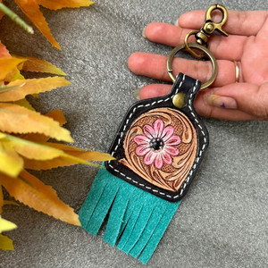 Nouveau véritable fabriqué à la main en cuir véritable de couleur usiné mignon charmant gland porte-clés Offre Spéciale Style occidental moderne Turquoise porte-clés - Product Image 2