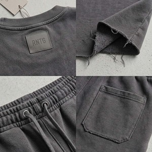 Ensemble de costume d'été personnalisé en coton épais délavé anthracite pour homme, style streetwear urbain, coupe ample, deux pièces, respirant, en molleton - Product Image 3