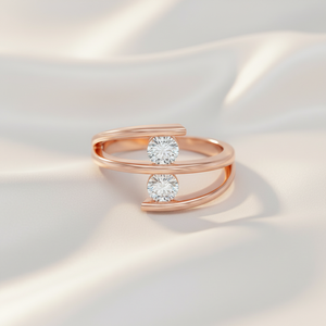 Bague de fiançailles tendance en moissanite à deux pierres rondes taille brillant, sertie par tension, style bypass, Toi et Moi, pour femme, en argent sterling 925 - Product Image 6