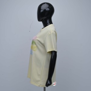 Camisetas de Manga Corta para Hombre, Color Amarillo Pálido, Cuello Redondo, Diseño con Letras Bordadas y Estampado Brillante, Corte Regular Informal, Camisetas de Algodón Jersey - Product Image 4