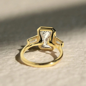 4CT Three Stone Bezel Set Emerald Cut Diamond Engagement Ring Solitaire Wedding Promise Ring Side Tapered Baguette 18k Gold - Product Image 5