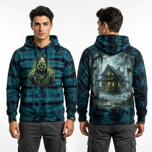 Sweat à capuche blanc oversize en molleton de coton pour homme, style streetwear, avec motif graphique 'Eternal Undead Wedding' - Product Image 5