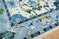 Tapis persan de luxe en laine/soie noué à la main |   Tapis décoratif pour salon à poils ras, antidérapant, motif abstrait bleu clair, adapté aux animaux domestiques 1