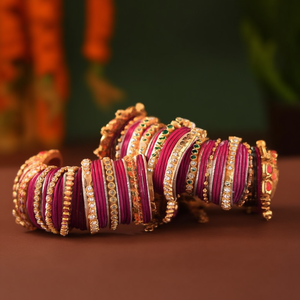 Gold Plated Meenakari <b>Bangles</b> <b>Set</b> with Crystal Stone and Pearl 10575603PK_2.6 Crystal Bracelets - Product Image 3
