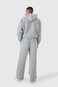 OEM Heavyweight Satin <b>Lined</b> Hood Embroidery Zip Hooded Tracksuit Set Unisex Oversized 3D Puff Print High Quality Sweatshirt - Product Image 5