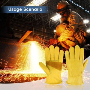 Reinforced Cowhide Grain Leather Driving <b>Gloves</b> Industrial Safety Hand Protection Heat Resistant Durable Gardening <b>Gloves</b> - Product Image 2