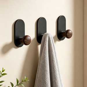 Nordic <b>Wooden</b> Wall <b>Hook</b> Self Adhesive Door <b>Hook</b> Decorative <b>Coat</b> and Towel Holder for Bathroom Entryway - Product Image 3