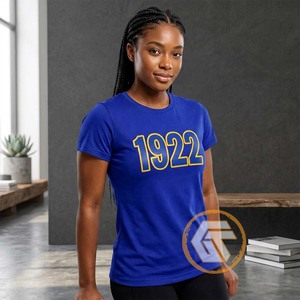 T-shirt décontracté d'été en jersey de coton bleu uni à col rond et manches courtes pour femme, éco-responsable, Sigma Gamma Rho - Product Image 5