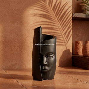 Severo Black Doff Handcrafted Earthenware <b>Ceramic</b> Face Vase Mask Sculpture Decorative Tabletop Vessel Modern Design 15x35cm - Product Image 4