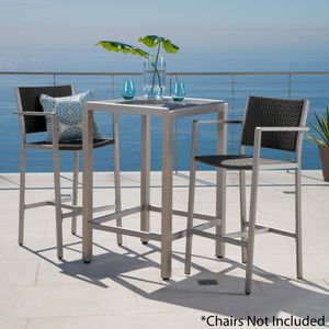 Tavolo da bar con struttura in alluminio da esterno da 43 pollici con finitura grigia e piano in vetro - Product Image 5