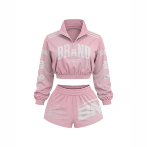Custom Brand <b>Womens</b> Orange Crop Top Tracksuit Quarter Zip <b>Jacket</b> and Shorts Set Breathable <b>Lightweight</b> Athletic Wear Full Sleeve - Product Image 4