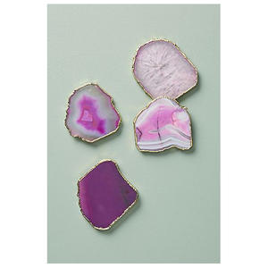 High End Natural Agate Stone Reusable Coasters <b>Set</b> with Gold Electroplated Border Decorative Crystal Drink Tray - Product Image 3