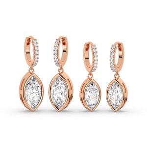 Elegantes Pendientes Colgantes de Diamantes con Corte Marquesa, Engastados en Bisel, Oro Sólido de 14K, Pendientes de Diamantes, Regalo de Graduación, Joyería Nupcial - Product Image 3