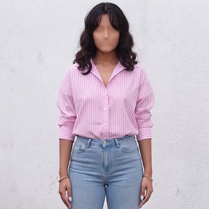 Chemisier élégant en mousseline transparente pour femme, à manches trois-quarts contrastantes, col en V, coupe ample pour le bureau - Product Image 1