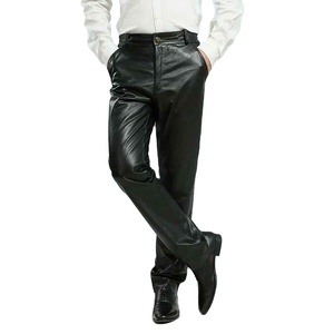 Pantalon en cuir véritable pour hommes épais grande taille taille haute droite coupe-vent automne hiver pantalon pour hommes droit incurvé rayé - Product Image 5