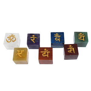 Seven Chakra <b>Crystal</b> Cube Set-Sanskrit Engraved Feng Shui Stone <b>for</b> Home Decor Business <b>Gift</b> & Souvenir - Product Image 1