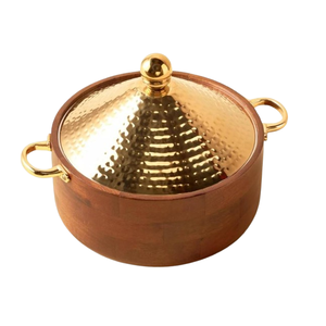 Wholesale Wooden <b>Rounded</b> Base Dinner <b>Table</b> Food Serving Dish Gold Lid Casserole Stainless Steel Hotpot Food Warm Wedding - Product Image 1