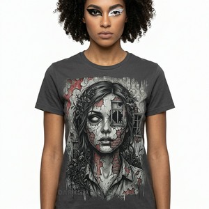 T-shirt personnalisé imprimé pour femme, motif gothique, design mural brisé, en coton doux, fournisseur de vêtements féminins - Product Image 1