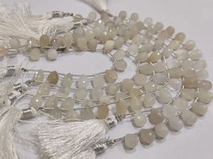 Natural White <b>Rainbow</b> Moonstone Tear <b>Drop</b> Briolette 8x12mm Beads - Product Image 4