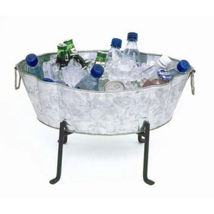 Cubeta grande ovalada de metal galvanizado para bebidas, con asas laterales, para cerveza, vino, champán, fiestas, suministros de bar. - Product Image 5