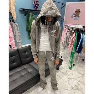 Ensemble de jogging personnalisé pour homme, coupe classique, sweat à capuche zippé, pantalon évasé, ensemble deux pièces, ensemble de pantalon empilé pour l'automne, survêtement pour homme - Product Image 5