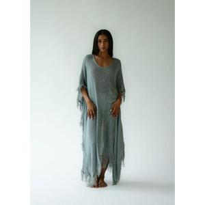 Vestido Maxi Kaftán Holgado para Mujer, Estilo Boho, Cuello en V, Sin Mangas, Largo hasta el Suelo, 100% Algodón con Borlas, Ideal para la Playa en Verano - Product Image 1