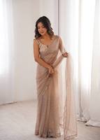 Sari en tulle lourd de créateur avec broderie de fils et de sequins, sari au mètre et chemisier en soie de Bangalore, sari tendance pour soirée chic