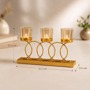 Gold Metal Ring 3 Cup <b>Glass</b> Votive Candle <b>Holder</b> Elegant Table Centerpiece Decorative Tea Light <b>Stand</b> for Home Wedding Event - Product Image 3