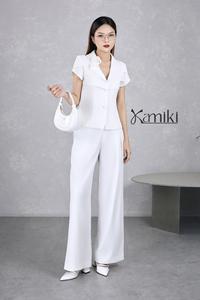Chemisier pour femme vietnamienne à manches courtes, col châle ou col à revers, avec encolure ornée de roses KA04 - Product Image 2