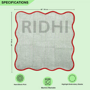 Serviette de table en coton réutilisable et écologique Ridhi Boho, motif carré à rayures bleues avec passepoil jaune, imprimé au bloc, pour la maison et l'hôtellerie - Product Image 2