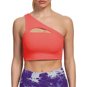 Plus Size <b>One</b> Shoulder Mesh Fitness Gym Wear Sports Bra <b>Top</b> Sports Yoga Bra Women Workout Sports Bra - Product Image 1