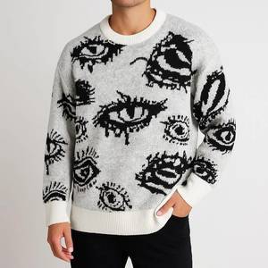 Suéter de punto con estampado de ojos, cuello redondo, manga larga, tejido de cable, para otoño e invierno, estilo urbano - Product Image 4