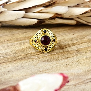 High Demand Boho Floral Garnet <b>Ring</b> Boho Brass Jewelry for Women 18k Gold Plated Vintage <b>Statement</b> <b>Ring</b> for Wholesale/OEM/ODM - Product Image 1