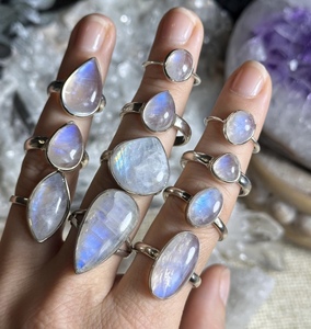 Wholesale Rainbow Moonstone <b>Ring</b> Silver Plated Gemstone Fashionable <b>Statement</b> <b>Ring</b> Trendy Party Wear - Product Image 2