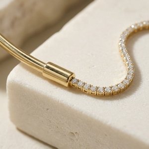 Trendy Floating Wave Collar <b>Choker</b> Necklace Asymmetric Undulating Strand Shimmering Lab Diamond <b>Tennis</b> Brilliant Cut 18K Yellow - Product Image 3