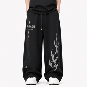 Pantalon de survêtement ample gris pour homme avec imprimé personnage d'anime, taille élastique avec cordon de serrage, respirant, écologique, poids moyen, 100 % coton - Product Image 1