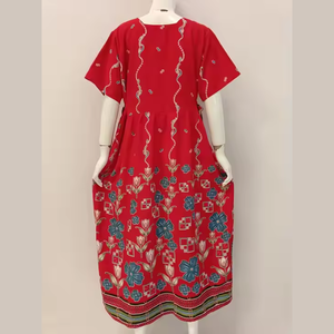 Vestido Maxi para Mujer, Cuello Cuadrado Alto, Manga Corta, 100% Rayón, Estilo Diario Simple, Talla Grande - Product Image 3