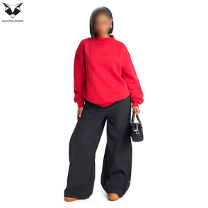 Sweat-shirt à col montant pour femme, couleur rouge unie, manches longues, coupe oversize, en polaire, chaud, décontracté, streetwear, mode hiver - Product Image 3